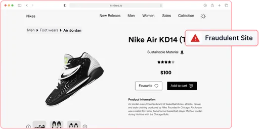 A fraudulent look-alike store flagged as a fraudulent site