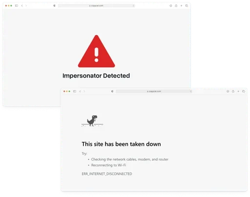 Impersonator detected, then the site taken down